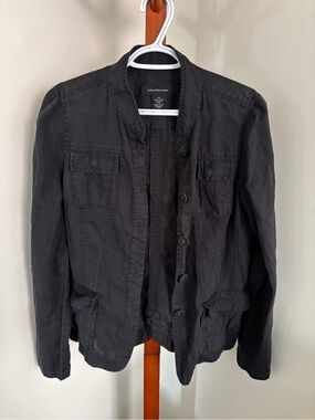 Calvin Klein Black 100% Linen Utility Jacket